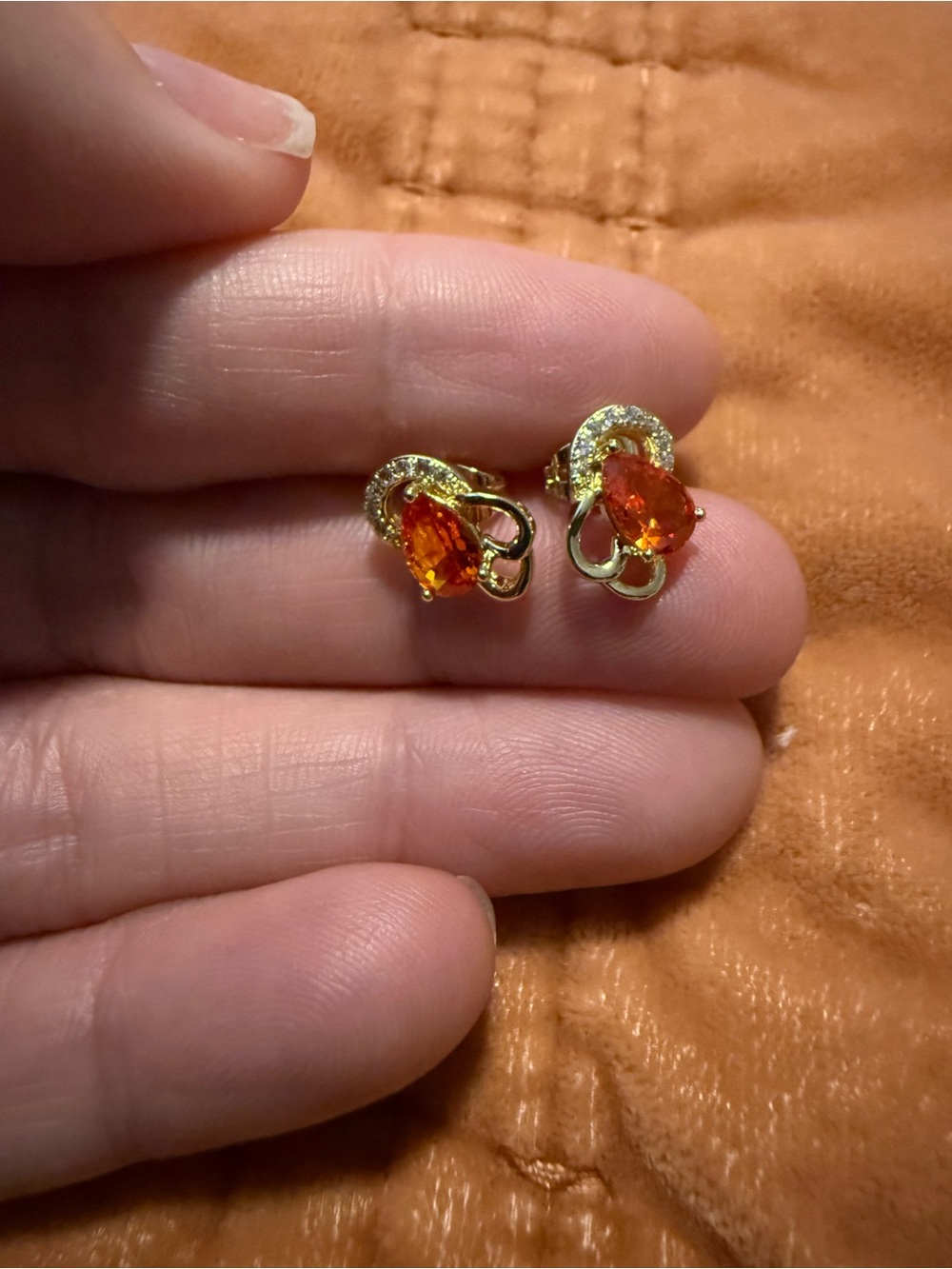 Gold-Tone Orange Teardrop Crystal Stud Earrings